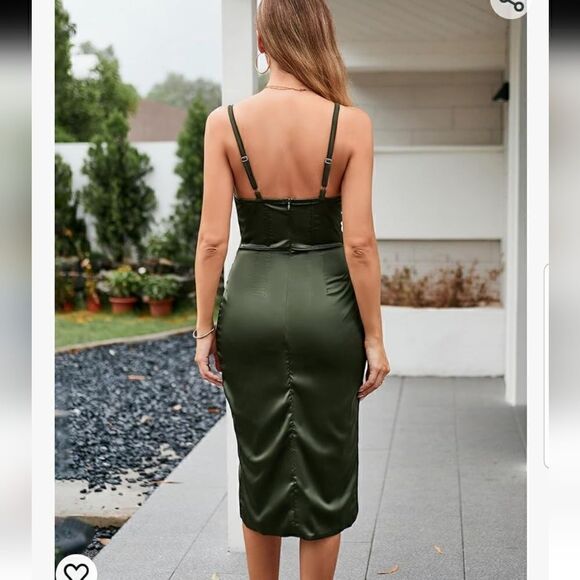 Silky Pleated Draped Bustier Corset-style Midi Dress Medium - Picture 3 of 16